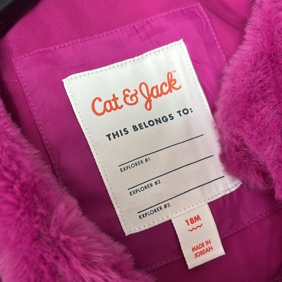 NWT Girls Toddler Cat & Jack Faux Fur Magenta Fully Lined Jacket Size 18M - Picture 6 of 9